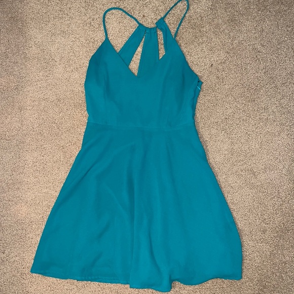 Teal Strappy Cocktail Dress with Open Back - Picture 1 of 5